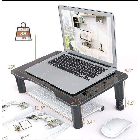2 Pack Computer Monitor Stand Riser with Height Adjustable Multi Media Desktop - Picture 3 of 6